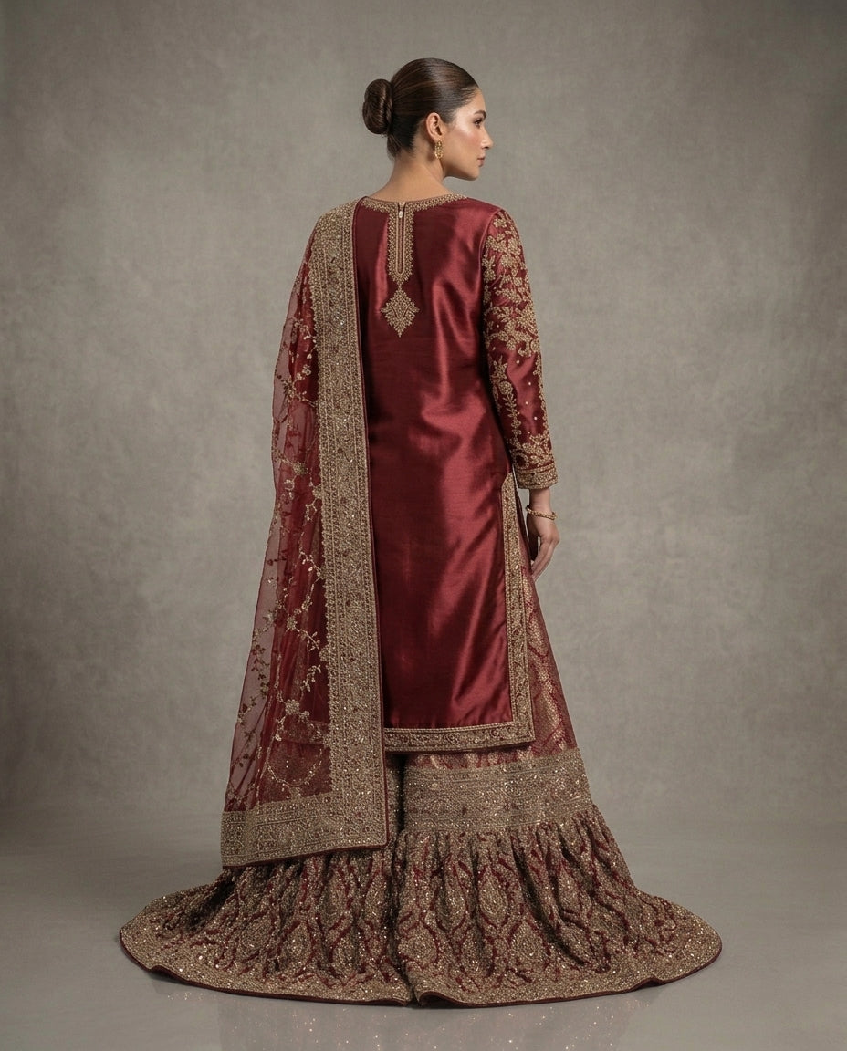 Rang-e-Suroor {long shirt farshi lehnga set }