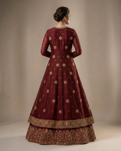 Shahkaar-e-Maroon { maxi lehnga set }