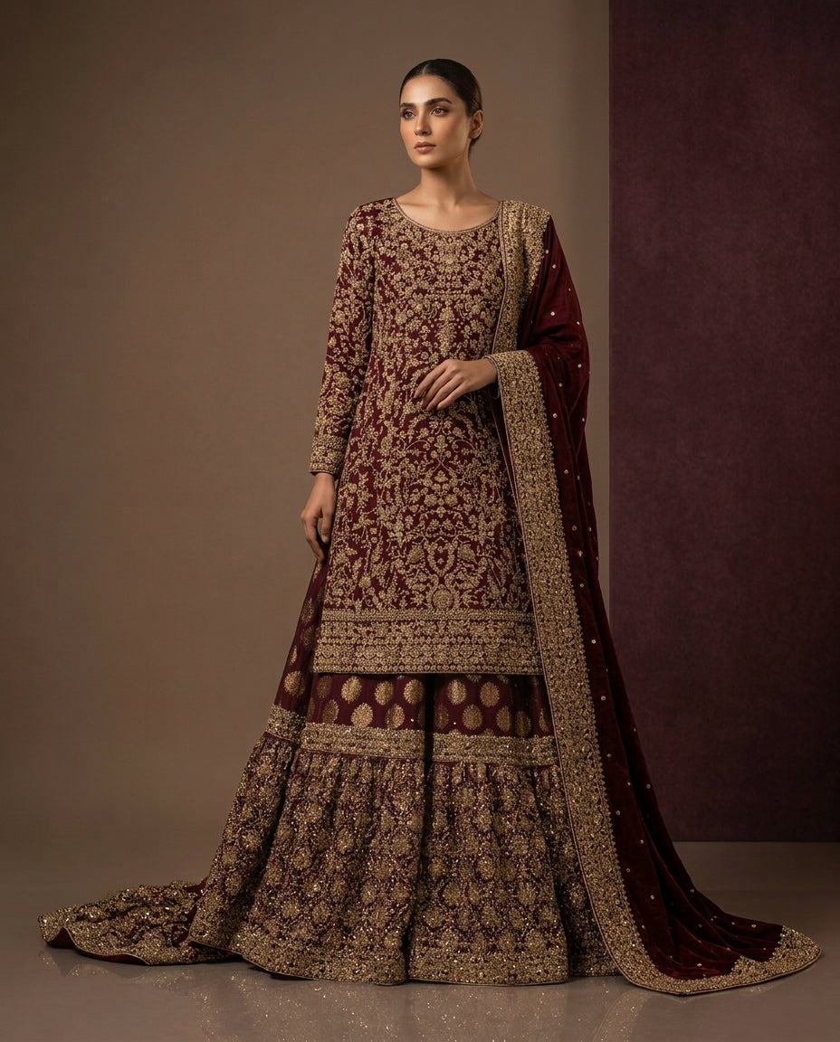 Taj-e-Zar {long shirt farshi lehnga set }