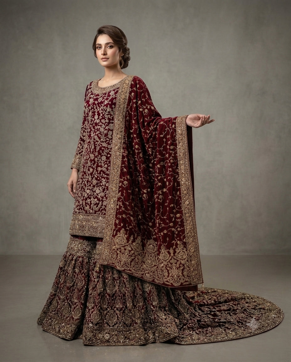 TAJDAR {long shirt farshi lehnga set }
